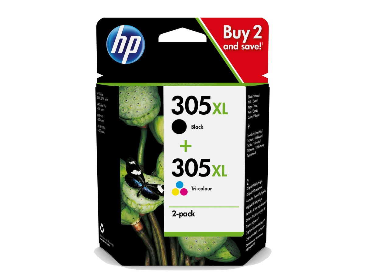 HP 305 Pack de 2 Cartouches d'Encre Noire et Trois Couleurs Authentiques  (6ZD17AE) : : Informatique