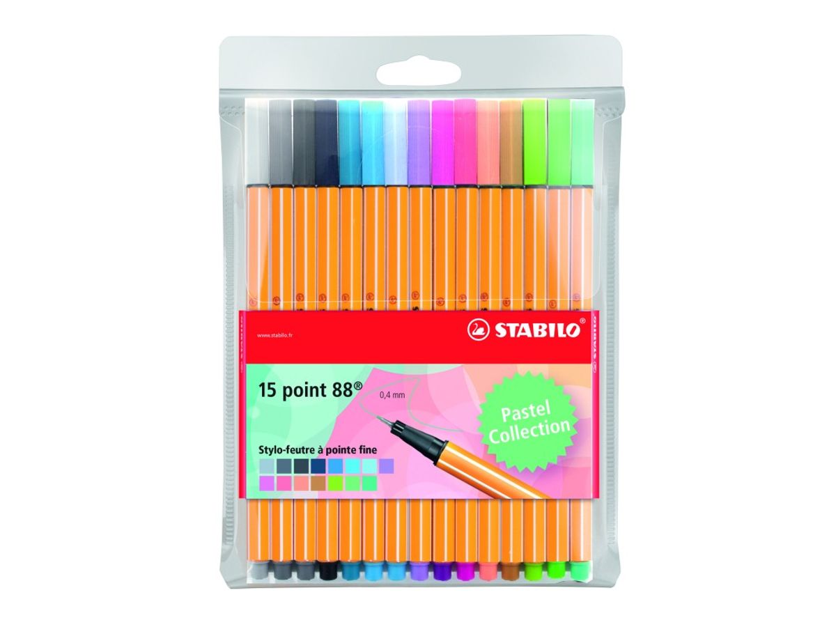 Stylo feutre pointe fine - STABILO point 88 - Etui carton x 8 stylos feutres  - couleurs pastel 