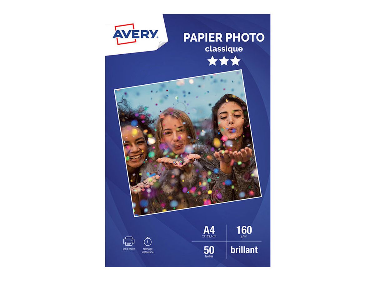 Papier photo brillant AVERY - 50 feuilles 200g-m² - Format A4 - Impression  jet d'encre