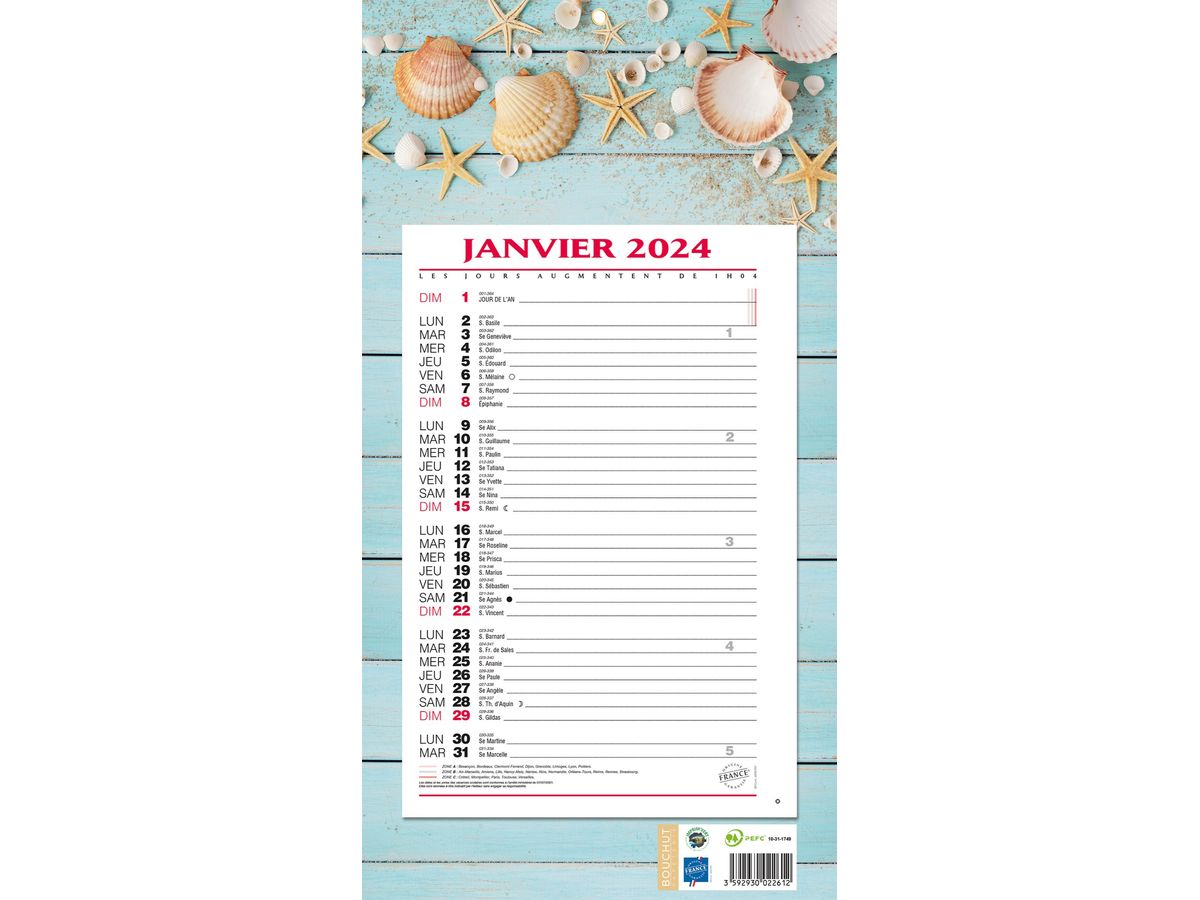Bouchut 409 Ambiance - Calendrier de bloc mensuel à feuillets - 19 x 36 cm
