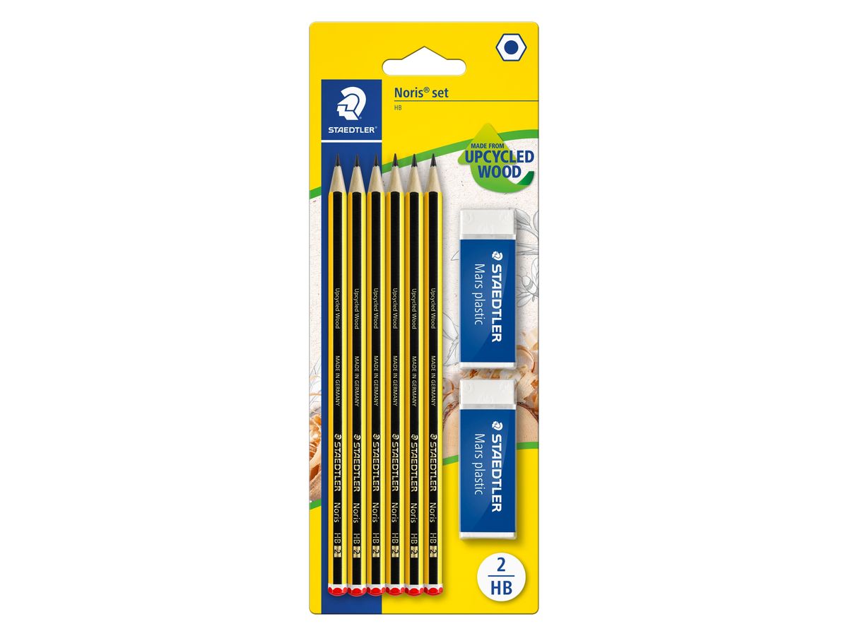 STAEDTLER Noris - Pack de 6 Crayons à papier - HB - 2 mm - avec 2 gommes