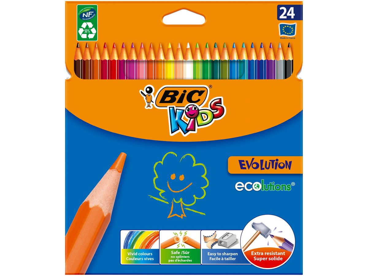 Crayon Couleur BIC EVOLUTION Recyclé - Pochette de 12 couleurs