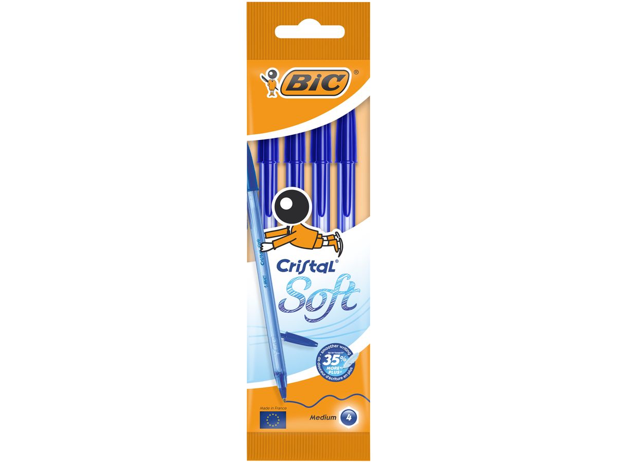 BIC® Cristal Soft Stylo bille à capuchon pointe large 1,2 mm bleu - Stylos  à Bille Non Rétractablesfavorable à acheter dans notre magasin