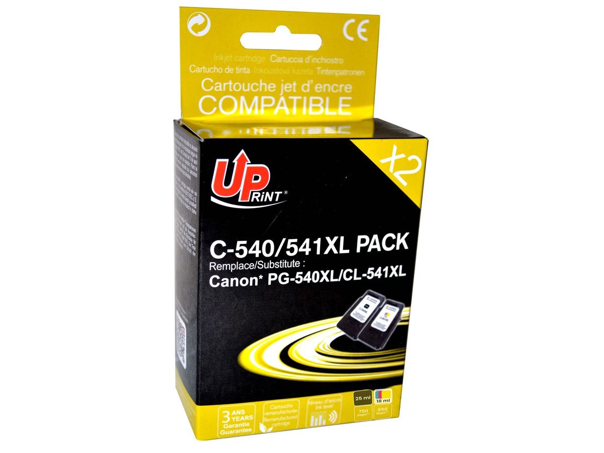 Cartouche compatible Canon PG-540XL/CL-541XL - pack de 2 - noir, cyan,  magenta, jaune - Uprint Pas Cher | Bureau Vallée