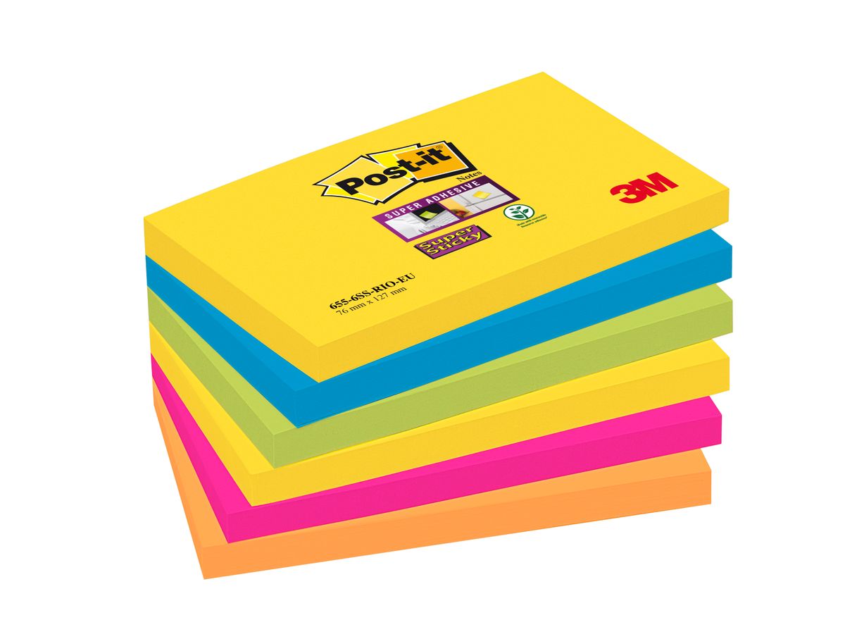 Post-it Super Sticky Notes, Couleurs Playful Assorties, Pack de 12 Blocs,  90 Feuilles par Bloc