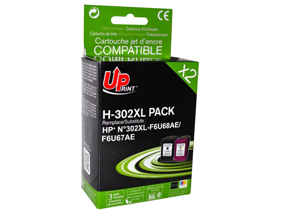 302XL - Pack de 2 cartouches compatible HP 302 XL Couleurs - pour