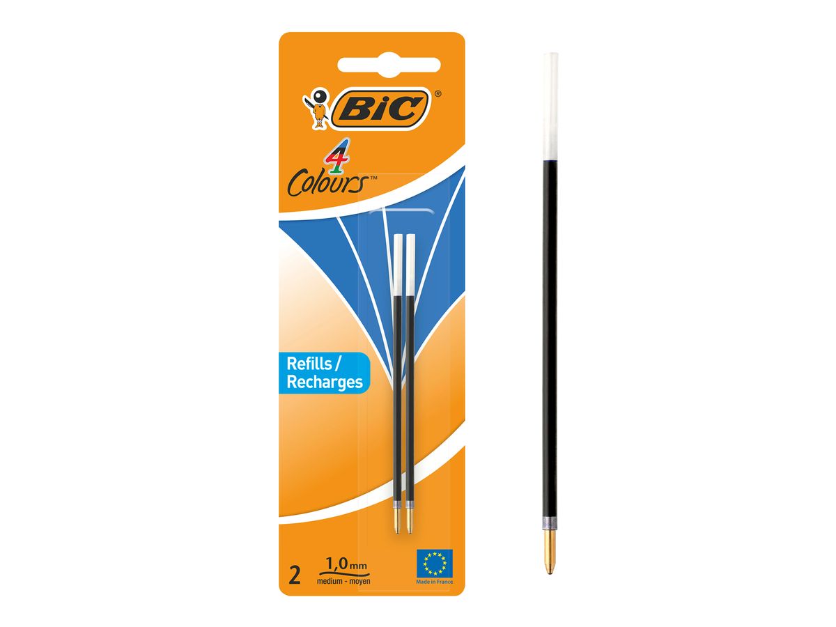 BIC Recharge pour stylo à bille 4 COULEURS pointe moyenne encre Bleue 90171