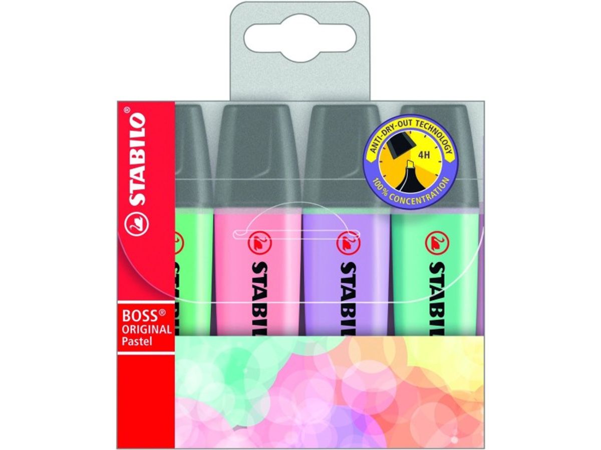 STABILO BOSS ORIGINAL Pastel - Pack de 4 surligneurs - couleurs