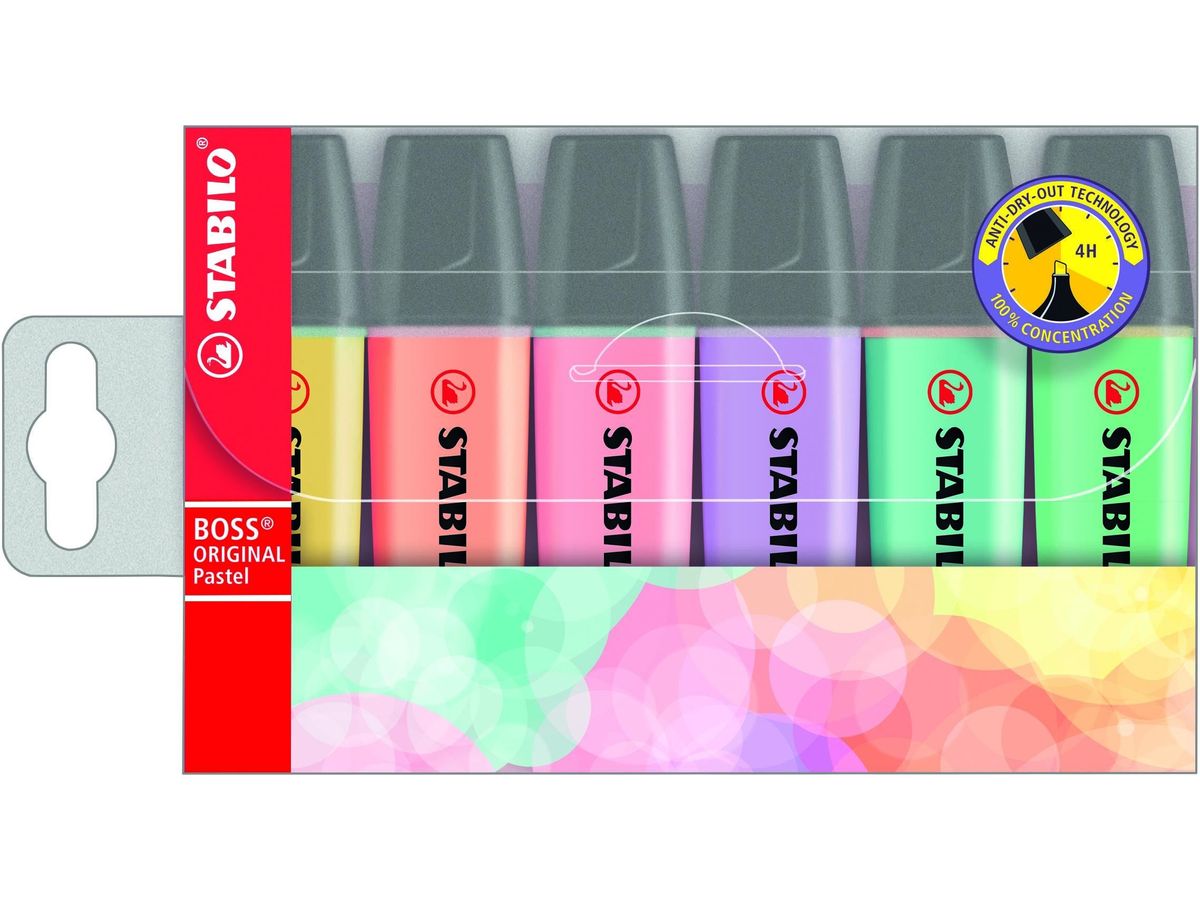 STABILO BOSS ORIGINAL Pastel - Pack de 6 surligneurs - couleurs