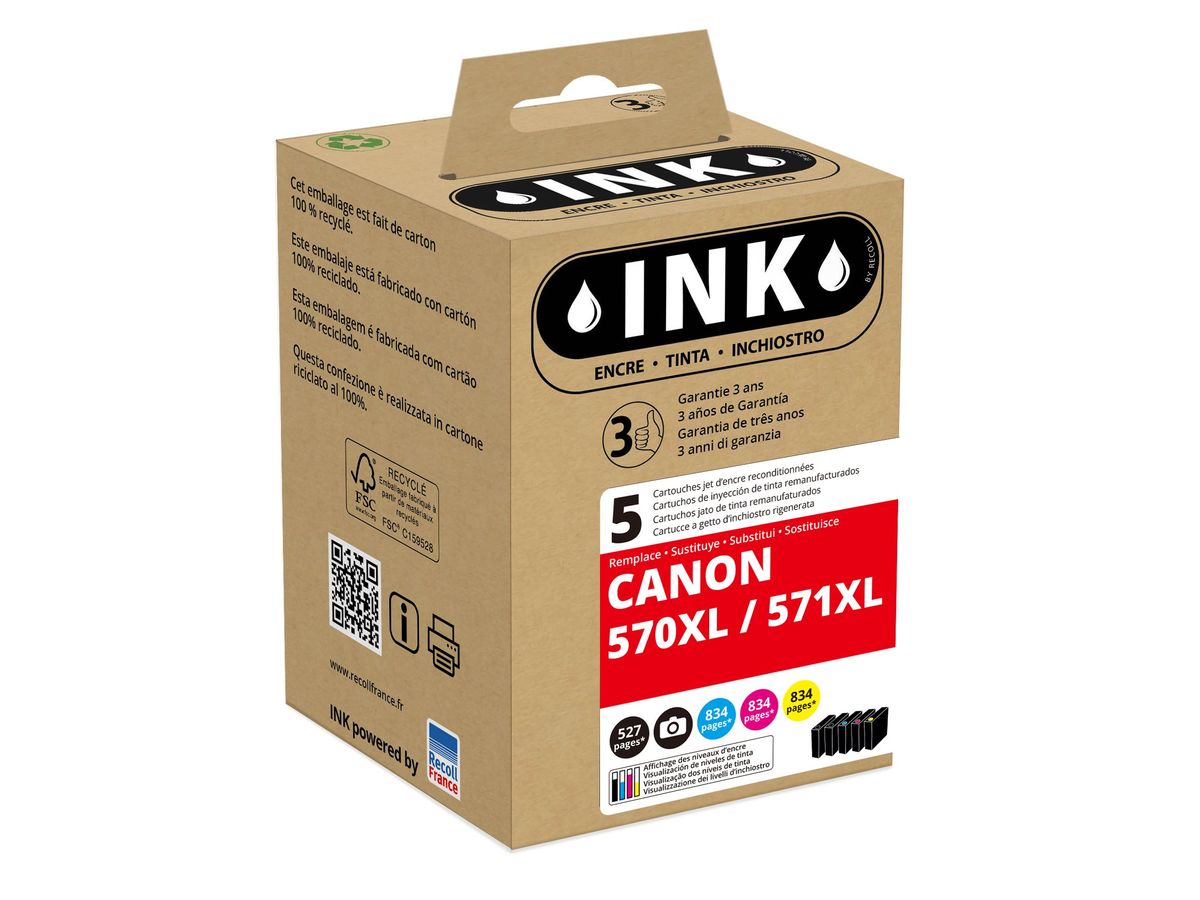 Cartouche compatible Canon CLI-571XL/PGI-570XL - pack de 5 - noir x2, cyan,  magenta, jaune - ink