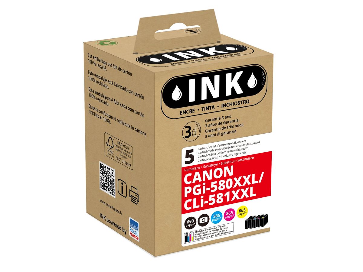 Cartouche compatible Canon CLI-581XXL/PGI-580XXL - pack de 5 - noir, noir  photo, cyan, magenta, jaune - ink