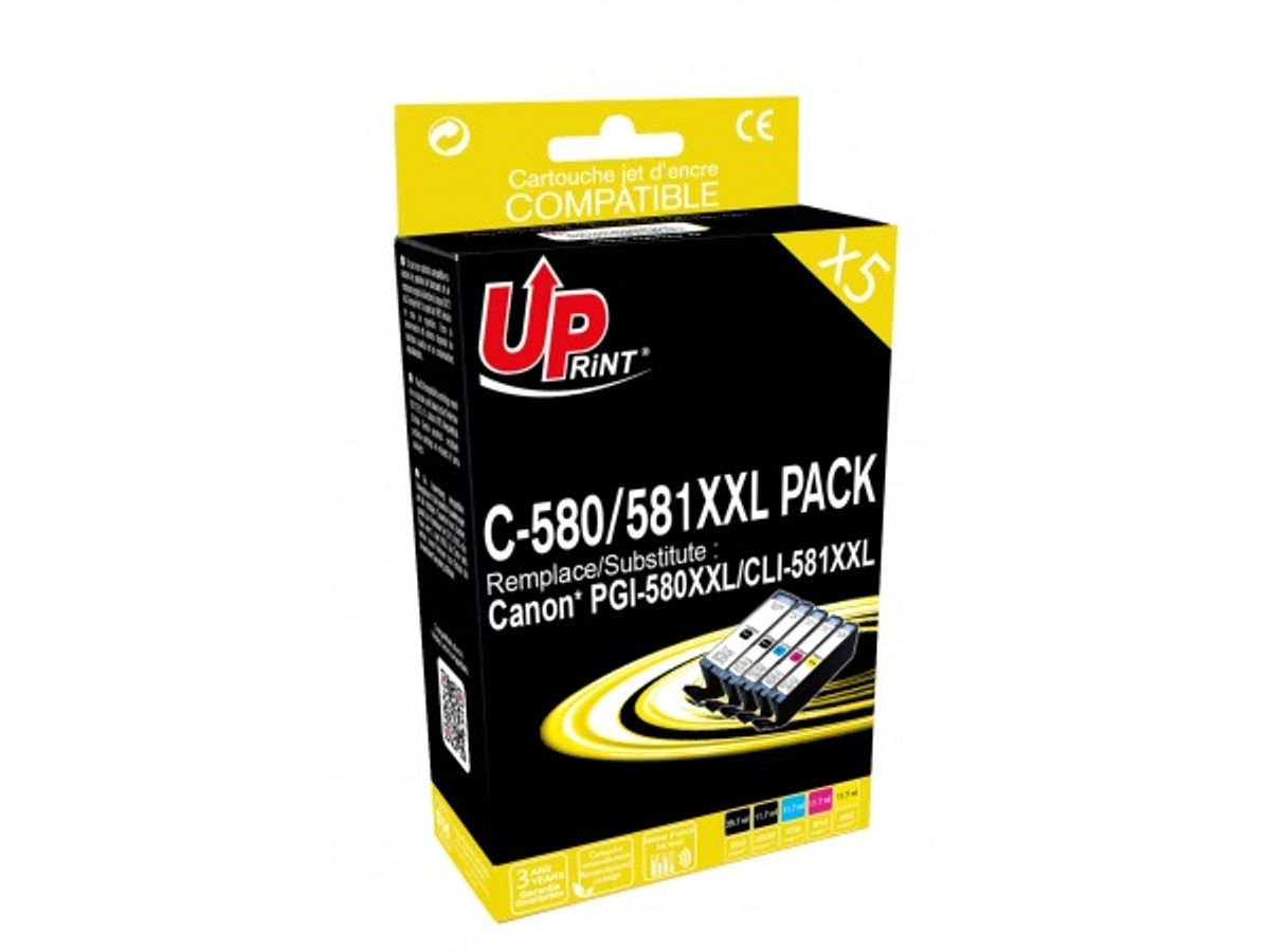 Cartouche compatible Canon CLI-581XXL/PGI-580XXL - pack de 5 - noir, noir  photo, cyan, magenta, jaune - Uprint