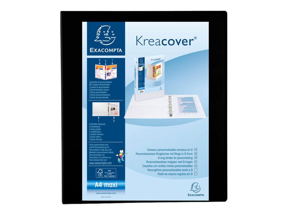 Exacompta Kreacover - Classeur à anneaux personnalisable - Dos 47 mm - A4  Maxi - pour 200 feuilles - noir - 3