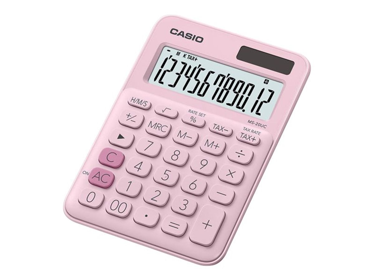 Calculatrice de bureau Casio MS-20UC - 12 chiffres - alimentation batterie  et solaire - rose