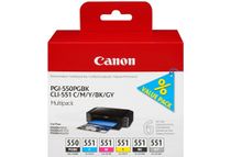 Canon CLI-551/PGI-550 - Pack de 6 - noir, noir photo, gris, cyan, magenta, jaune - cartouche d