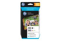 HP 303 - pack de 2 + papier photo - noir et 3 couleurs - cartouche d