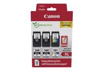 Canon PG-560XL/CL-561XL - pack de 3 - noir x2, couleur (cyan, magenta, jaune) + pack photo - cartouche d