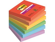 Post-it - 6 Blocs notes de 90 feuilles Super Sticky Playful - couleurs assorties - 76 x 76 mm