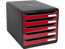 Exacompta BigBox Plus - Module de classement 5 tiroirs - noir/rouge