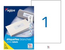 Apli Agipa - 100 Étiquettes adhésives blanches multi-usages - 210 x 297 mm - coins droits - réf 119004