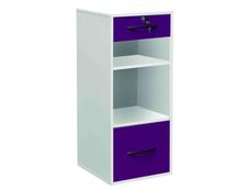 Classeur mélaminé monobloc - 1 tiroir dossiers suspendus + 1 tiroirs papeterie + 2 niches - H101 x L42 x P44 cm - corps blanc - tiroirs prune