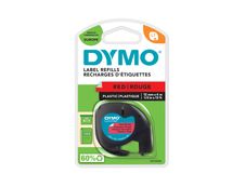 Dymo LetraTAG - Ruban d'étiquettes plastique auto-adhésives - 1 rouleau (12 mm x 4 m) - fond rouge écriture noire