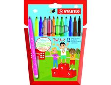 STABILO Trio A-Z - 12 Feutres dont 2 fluo - pointe moyenne