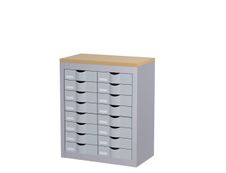 Meuble de rangement - 2 colonnes et 16 tiroirs - H75 x L60,5 x P33,5 cm - argent