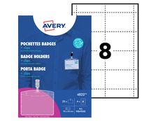 Avery - 25 Badges à clip + 32 étiquettes imprimables - 60 x 90 mm