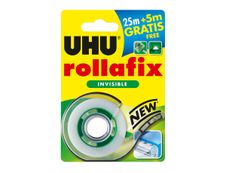 UHU Rollafix - Ruban adhésif avec dévidoir - invisible - 19 mm x 30 m (25m + 5m offert)