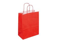 50 Sacs cadeau kraft - poignées torsadées - 18 cm x 8 cm x 22 cm - rouge