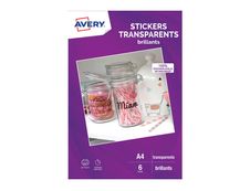 Avery - Stickers transparents A4 - 6 feuilles - impression jet d'encre