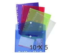 Exacompta - 10 Packs de 5 Pochettes perforées à scratch - A4 - couleurs assorties