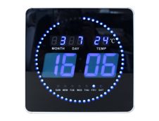Unilux - Horloge Flo - carrée LED bleue - 28 cm - noir