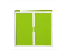 Armoire basse à rideaux EASY OFFICE - 110 x 104 x 41,5 cm - Corps blanc - Rideaux et poignée vert