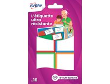 Avery - 16 Étiquettes ultra résistantes couleurs assorties - 44 x 64 mm