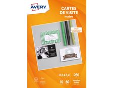 Avery - Papier pour 80 cartes de visite à bords lisses 85 x 54 mm - 260 g/m² - impression jet d'encre - 10 feuilles