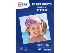 Avery - Papier Photo brillant - 10 x 15 cm - 200 g/m² - impression jet d'encre - 60 feuilles