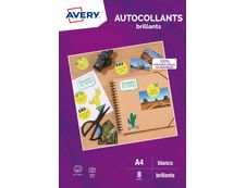 Avery - 8 Étiquettes autocollantes brillantes blanches - 199,6 x 289,1mm - Impression jet d'encre