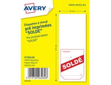 Avery -  1000 étiquettes à cheval pré-imprimées Soldé - 50 x 125 mm - Blanc/Rouge