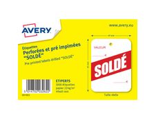 Avery -  1000 étiquettes perforées pré-imprimées Soldé - 49 x 65 mm - Blanc/Rouge