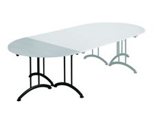 Table de réunion pliante - demi-ronde - L140 x H74 x P70 cm - gris/noir