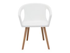 Lot de 4 chaises ONENNA - pieds bois - accoudoirs intégrés - coque blanche