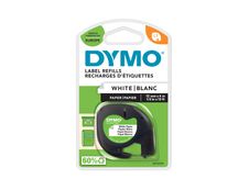 Dymo LetraTAG - Ruban d'étiquettes papier auto-adhésives - 1 rouleau (12 mm x 4 m) - fond blanc écriture noire