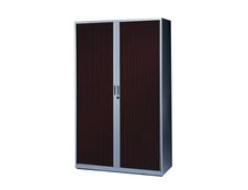 Armoire haute à rideaux - L120  x H198 x P43 cm - 4 tablettes - corps silver / porte wengé