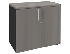 Armoire basse IDRA/DUAL - H72 x L80 x P47 - 2 portes - Corps anthracite - Dessus et portes imitation Chêne gris
