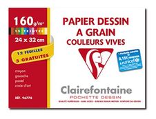 Clairefontaine Dessin à Grain - Pochette papier à dessin  - 15 feuilles - 24 x 32 cm - 160 gr - couleurs assorties