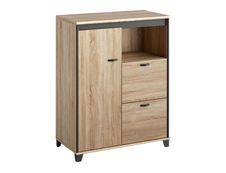 Rangement bas MAMBO - L80 x H112 x P46 - 1 porte / 2 tiroirs - Chêne Sonoma/noir
