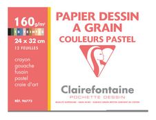 Clairefontaine Dessin à Grain - Pochette papier à dessin - 12 feuilles - 24 x 32 cm - 160 gr - blanc