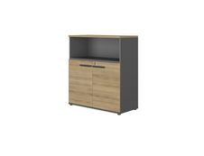 Rangement mi-haut CONNEXION - L80 x H109 x P45 - 2 portes - 1 étagère - 1 niche - Chêne/anthracite